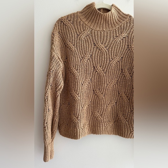 American Eagle Outfitters Tan Mockneck Knit Sweater, Size Small - Picture 4 of 16